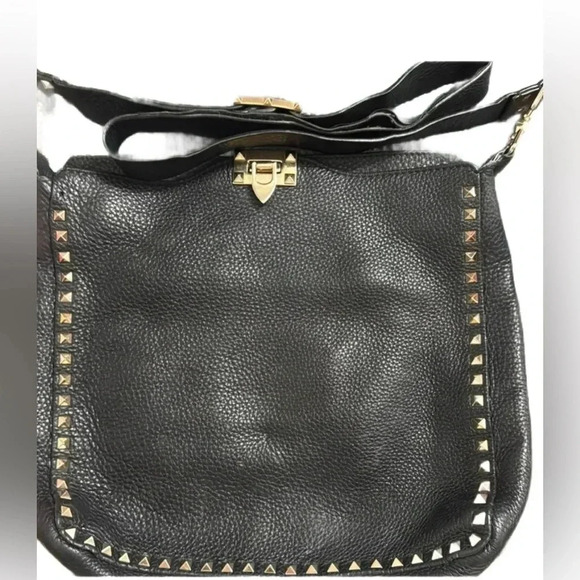 Valentino Rockstud Messenger Crossbody Bag- Large (Black with Gold studs).